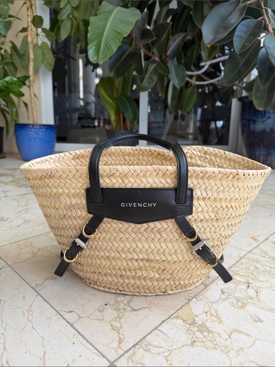 Givenchy Handbags - Givenchy Natural Straw Basket Tote with Black Leather Accents
